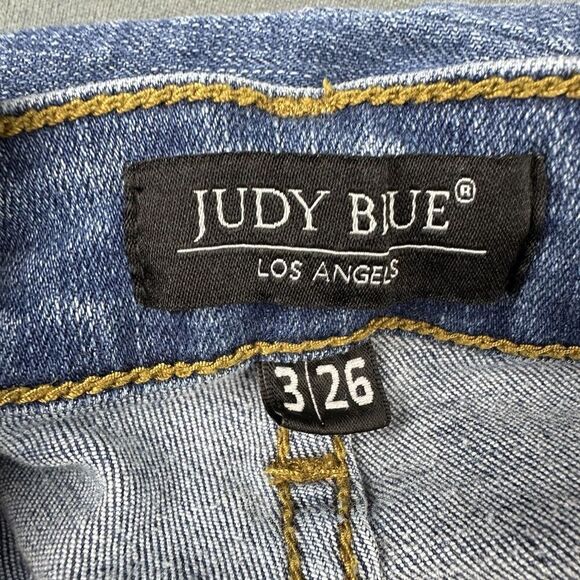 Judy Blue Jeans Womens 3 26 Medium Wash Animal Print Patch Skinny Fit Distressed - Picture 13 of 16